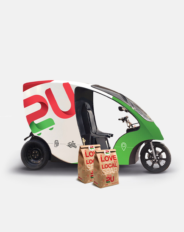 SPAR2U online delivery app, paper bag and electric delivery bike