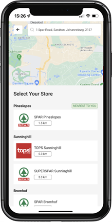 Select your TOPS at SPAR store screen